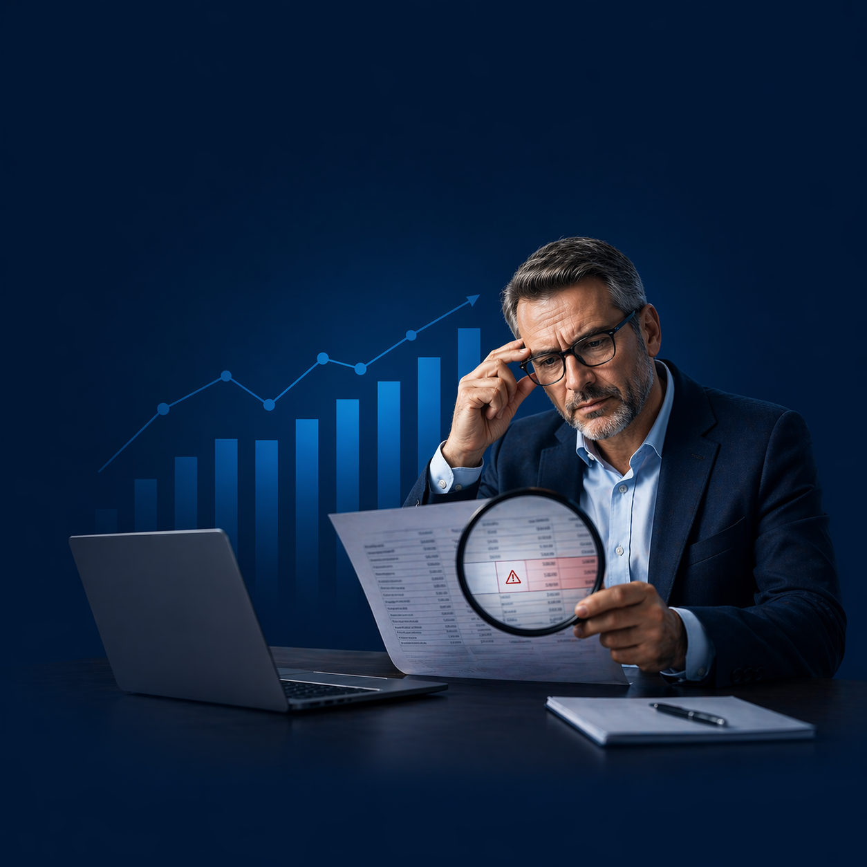 Director financiero revisando proceso de conciliación bancaria
